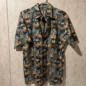 Tori Richard Green and Brown Palm Print Hawaiian Shirt Honolulu 100% cotton L